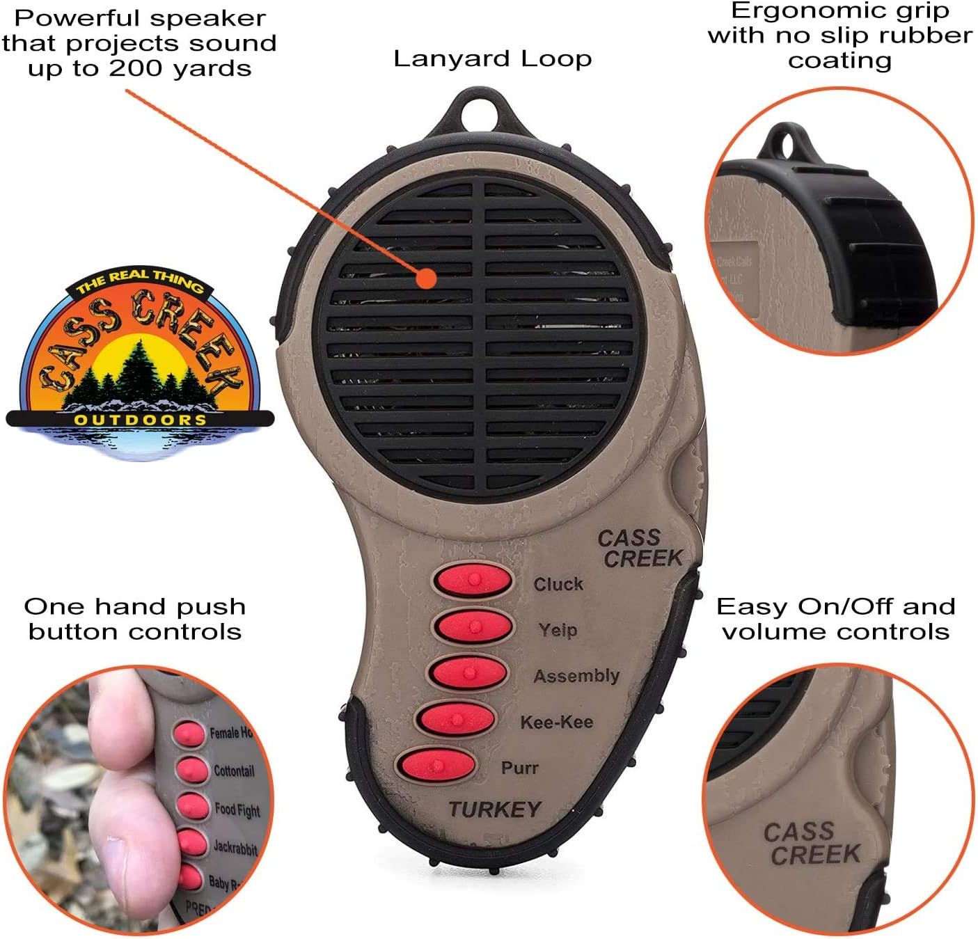 Cass Creek Ergo Turkey Call, CC969, Handheld Electronic Game Call, Compact Design, 5 Calls In 1, Expert Calls for Everyone