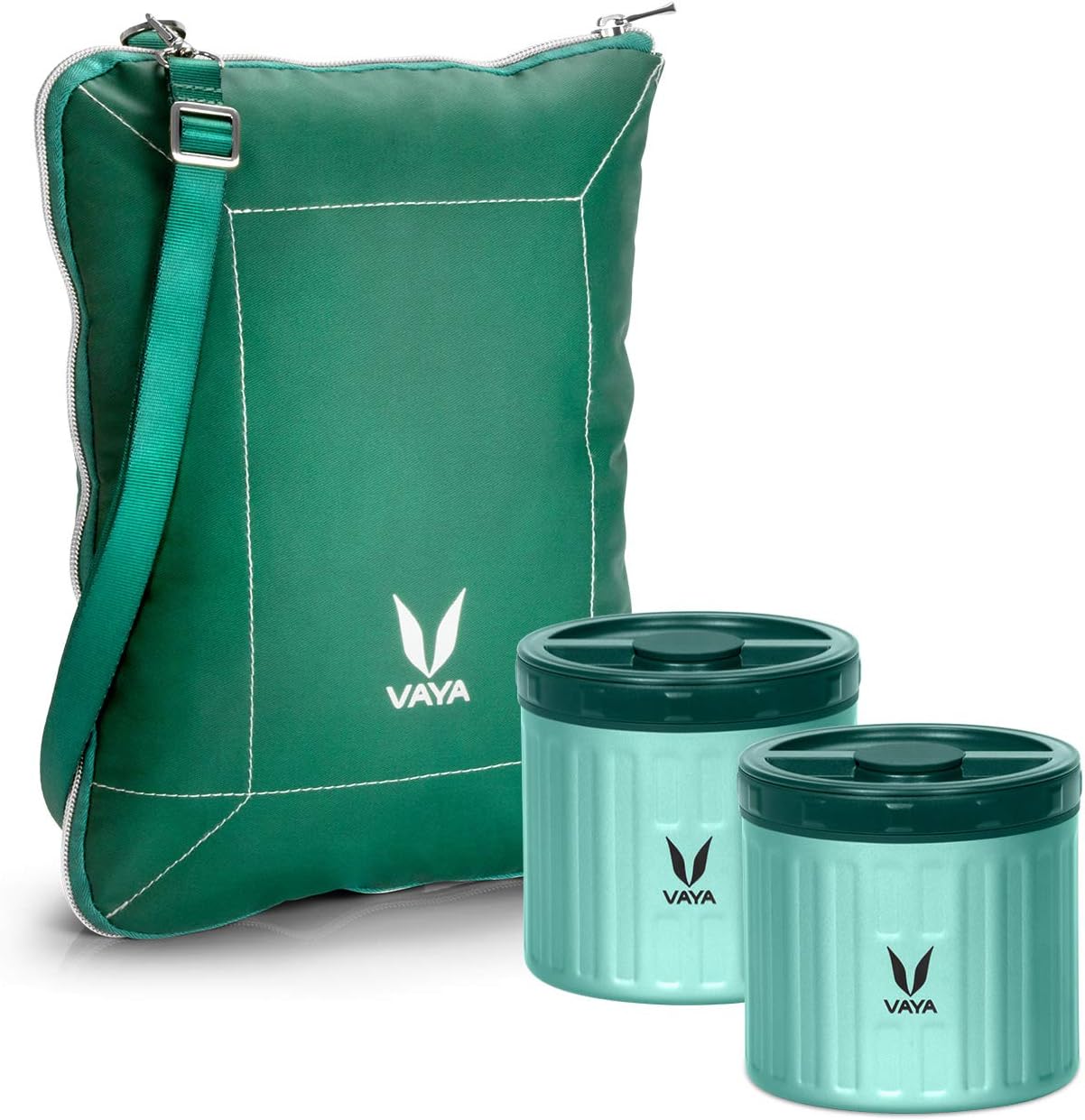 VAYA PRESERVE Vacuum Insulated Lunch Box for Kids, Office Women with BagMat, 2x300 ml, Stainless Steel Tiffin Box, Meal Container, Meal Jar, Suitable for One Pot Meal,Green