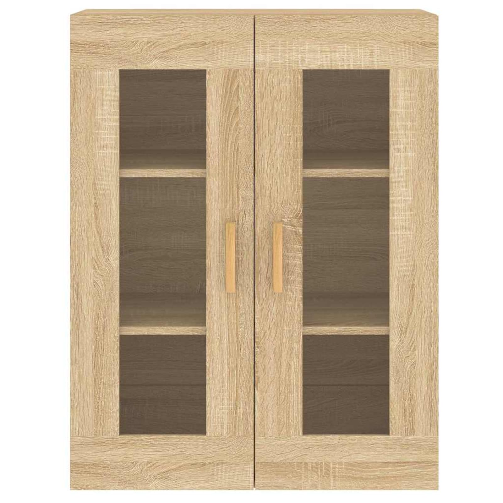 Szafki ścienne 2 szt. – nowoczesne drzwi szklane, materiał drewnopochodny z litego drewna eukaliptusowego, 69,5 x 34 x 90 cm, do porządku w biurze i sypialni