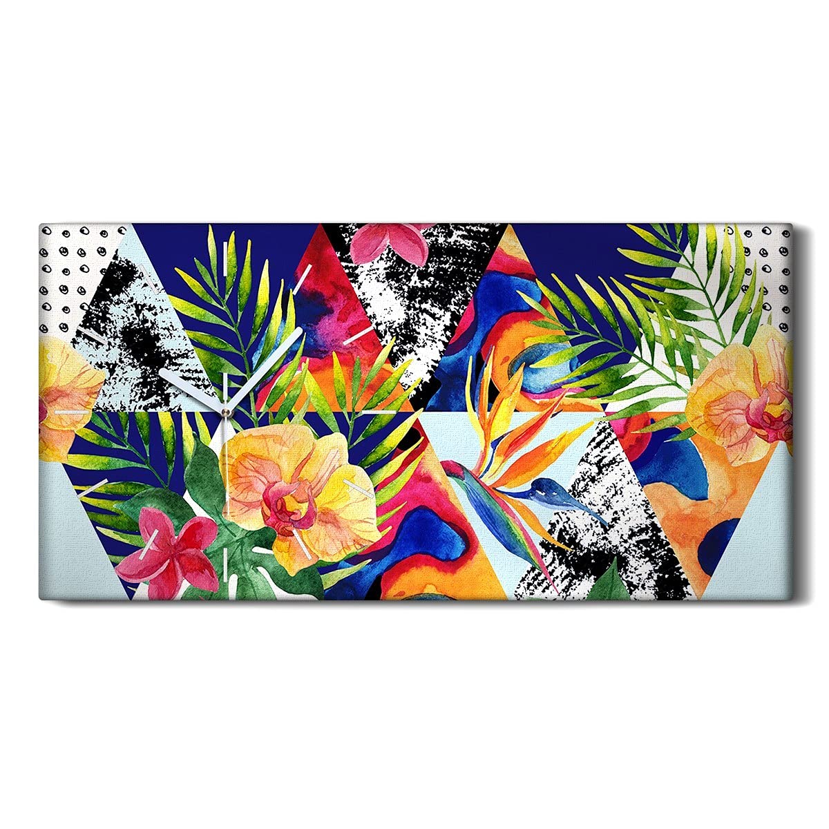 Horloge sur Toile 60x30cm Art Mural Image Décoration Salon Moderne Fleurs