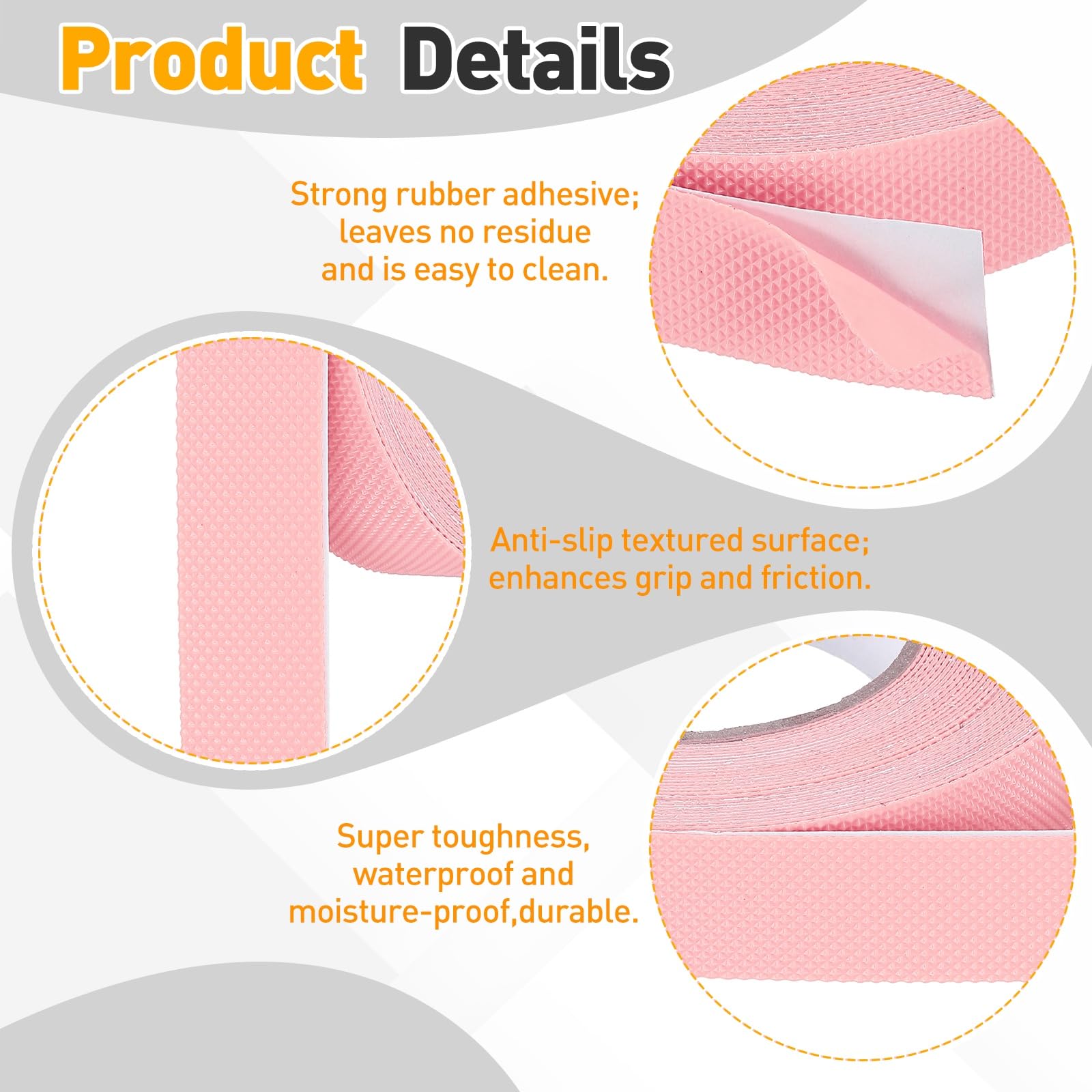 QUARKZMAN 2 Pezzi Nastro Anti-scivolo In Gomma 2.5 cm x 10 m Rosa | Nastro Adesivo Con Texture, Impermeabile, Non Abrasivo, Per Fai Da Te, Scale Interne E Esterne, Scivolo