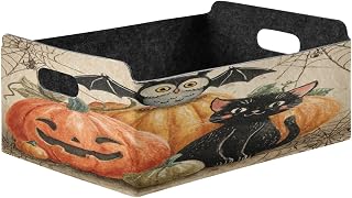 susiyo Spooky Halloween Black Cat Scene 2 Pack Storage Baskets Collapsible Felt Storage bin Foldable Shelf Drawers Organizers Bins organizie Box with Handles for Kids Toy Books Clothes Makeup Junk org