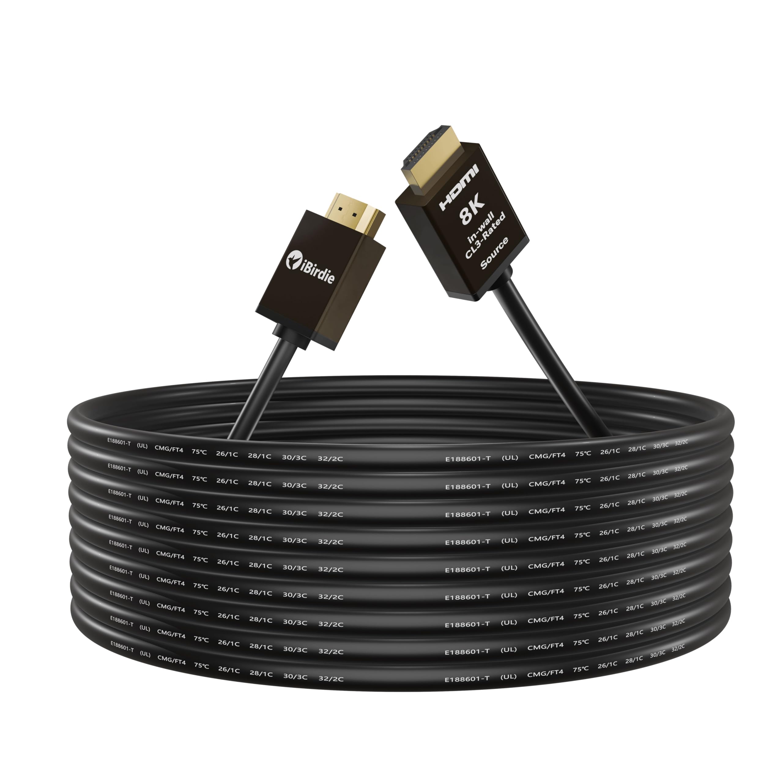 iBirdie 8K Fiber Optic HDMI 2.1 Cable 50 Feet, 16 Metre in-Wall CL3 Rated, Work 4K 120hz, HDCP 2.3, eARC Ultra High Speed 48 Gbps Compatible for Apple-TV Dolby Vision Atmos PS5 Xbox 3080 4070
