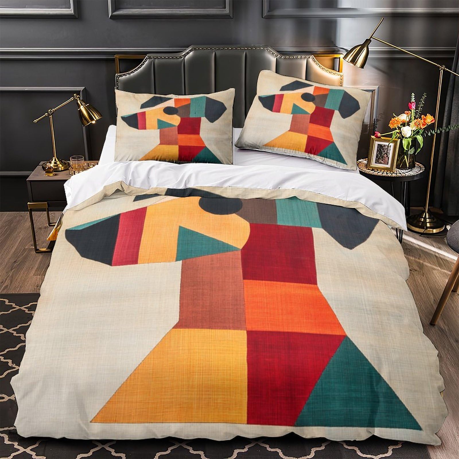 Housse de couette chien 3D en microfibre résistante et anti-décoloration pour lit super king