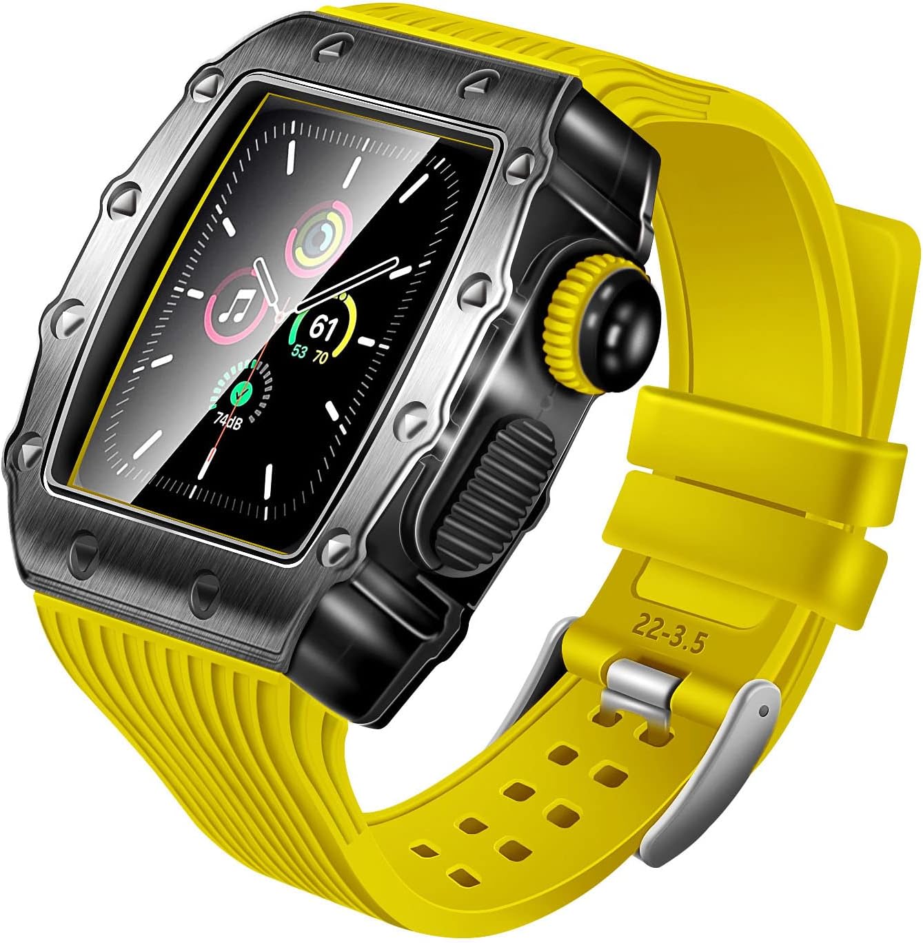 BUDAY Slicone Watch Strap Metal Stainless Steel Protective Shell Case，For Apple Watch 45mm 44mm 9 8 7 6 5 4 SE 4 Series Watch Upgrade Replace Strap Accessories