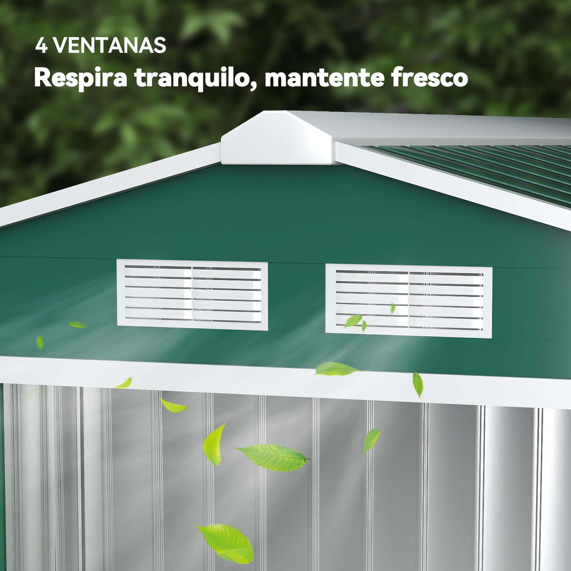 Outsunny Caseta de Jardín Exterior, 2,5 m² 213x130x185 cm, Cobertizo de Jardín Exterior Metálico con 2 Puertas Correderas, Base Refuerzo (Suelo NO Incluido) y 4 Ventanas, Verde Oscuro — view 8