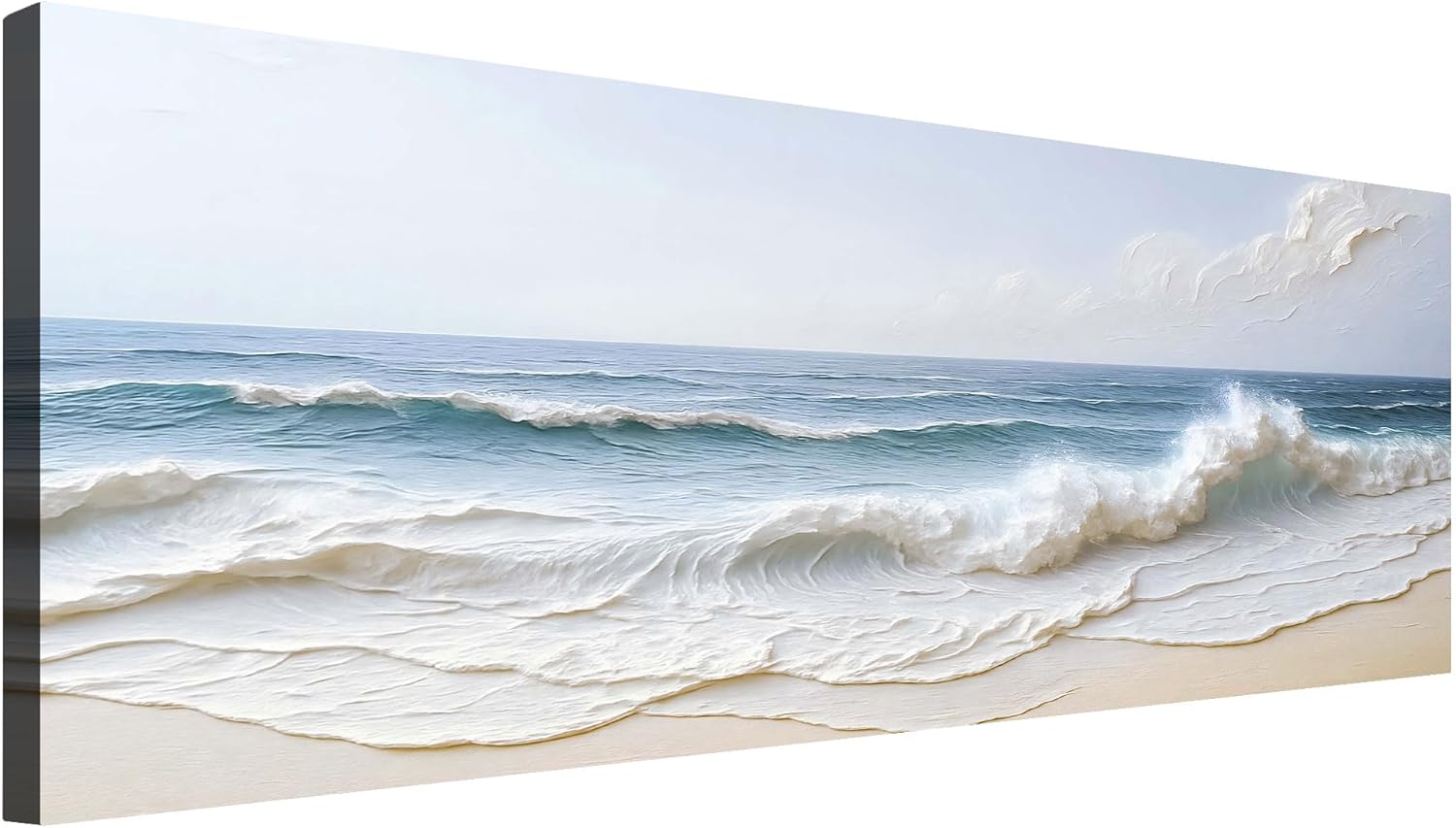 TAILORED CANVASES Ocean Wave Canvas Wall Art, Abstract Seascape Print, Large Beach Scene Décor, Modern Coastal Scene, Blue Seascapes Artwork for Living Room Bedroom Office Walls 20x60