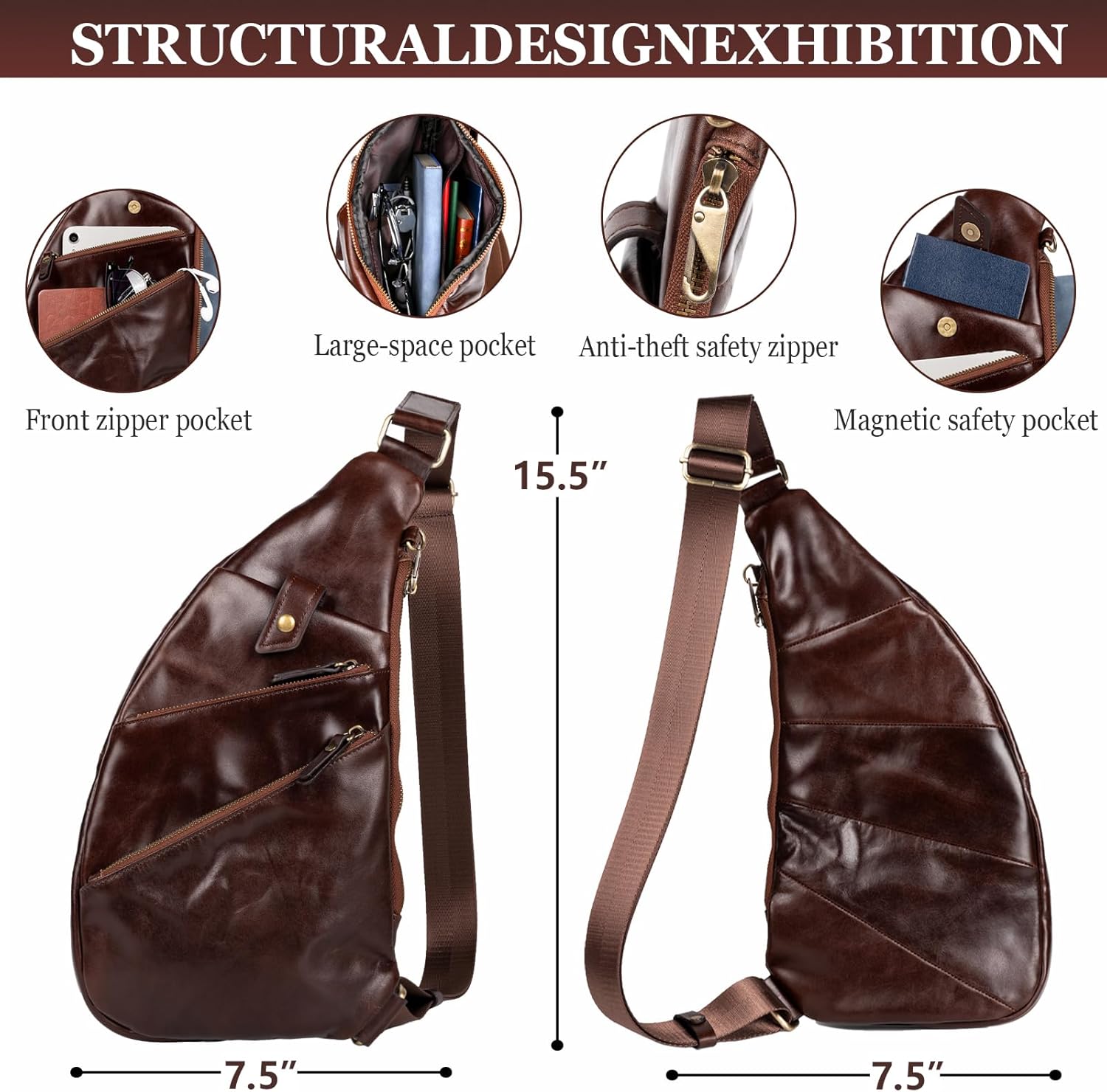 Leather Sling Bag Crossbody Backpack for Men (Leisure, Coffe)