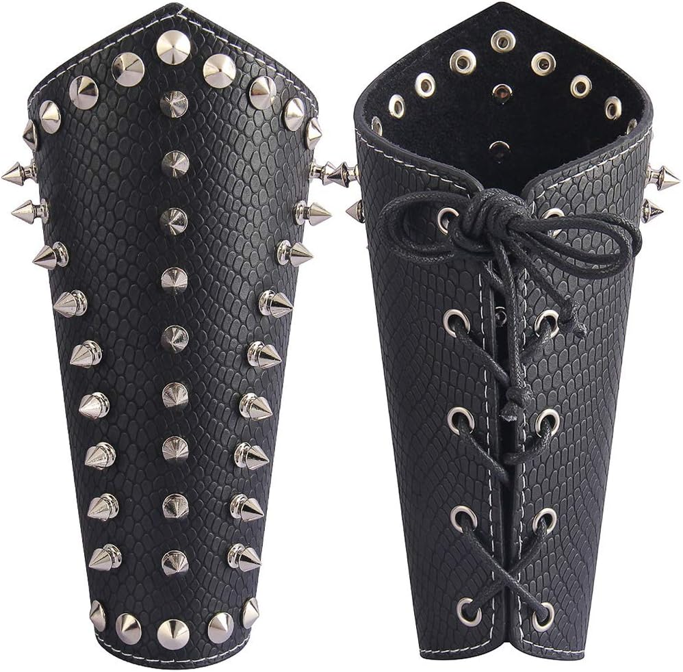 Leather Gauntlet Wristband Wrist Armor Leather Bracers Medieval Vambrace Archery Bracers Viking Guards for Men Women 2PCS