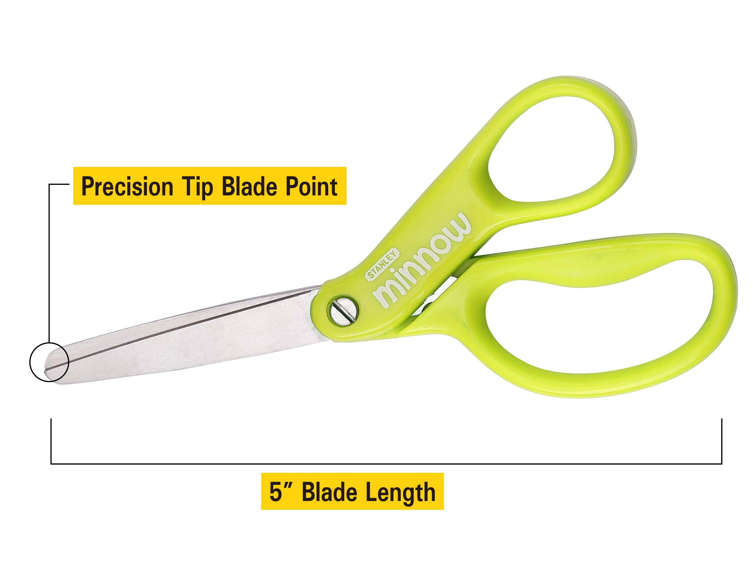 Stanley Minnow 5-Inch Pointed Tip Kids Scissors, Green (SCI5PT-GREEN)