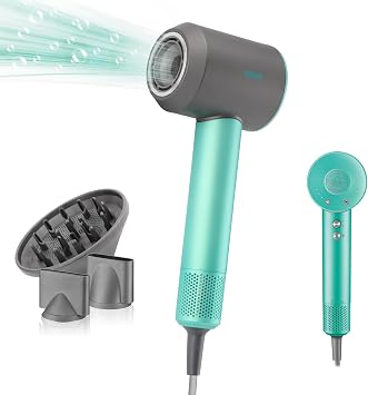 VGR Hair Dryer with Diffuser for Curly Hair - Negative Ionic Lightweight Professional Air Blow Hairdryer - High Speed Powerful 110000 RPM Fast Dry Brushless Motor - Nozzle Accessories - Women Men