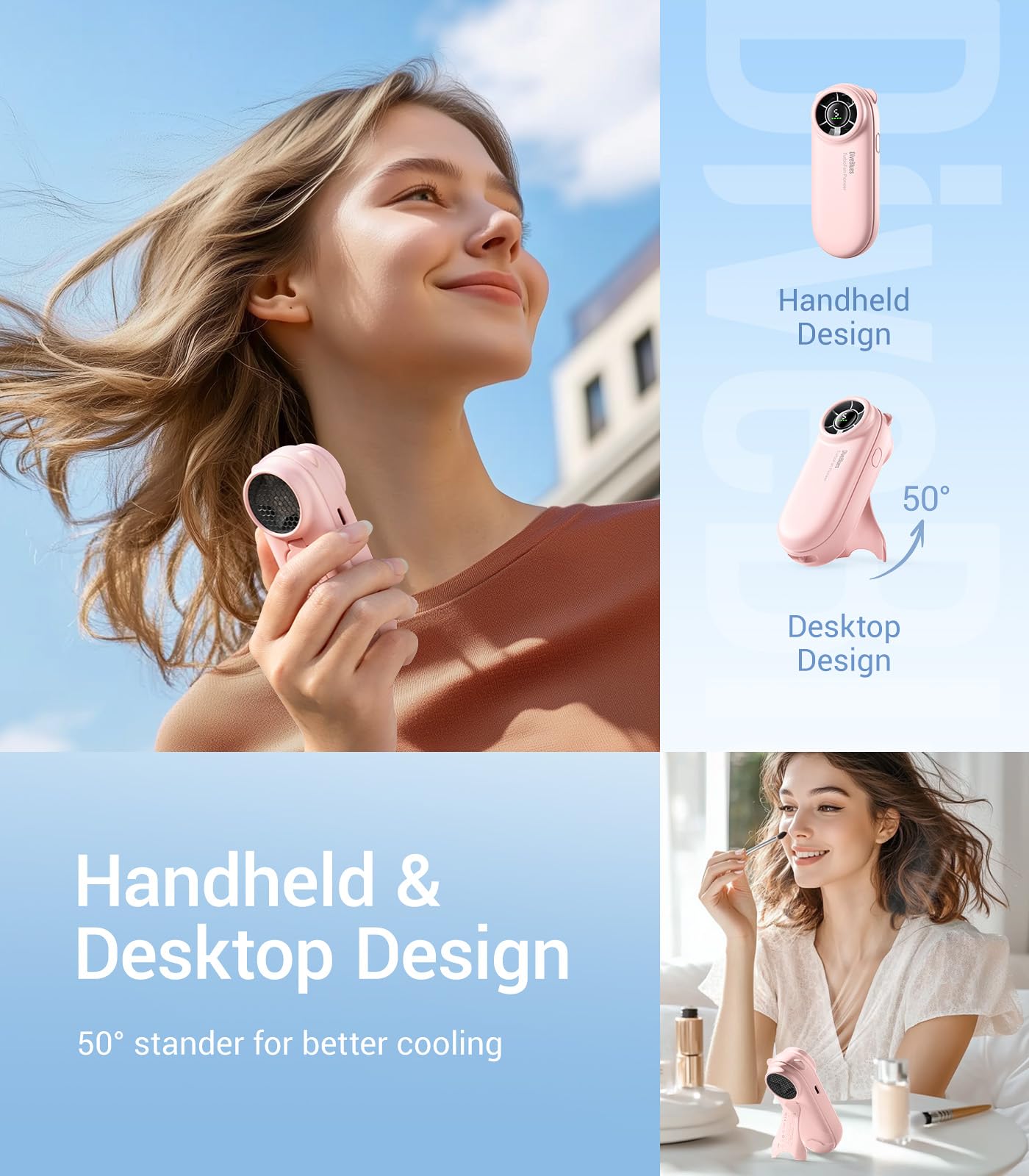 Diveblues TurboBear Mini Turbo Ventilatore, 8,8m/s Raffreddamento Veloce, 86,5g Ultraleggero, 5 Velocità, Batteria 2000mAh Ricaricabile, Compatto per Viaggi, Festival & Outdoor