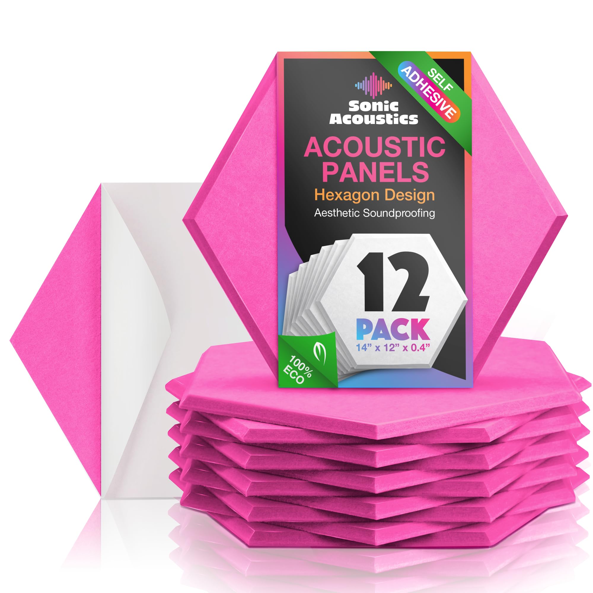Acoustic Panels 12 Pack Soundproof Wall Panels, 14" X 12" X 0.4" Sound Proof Panles, High-Density Wall Decoration Sound Absorbing Panel, Hexagon Wall Panel for Home Office with Self-Adhesive (Pink)