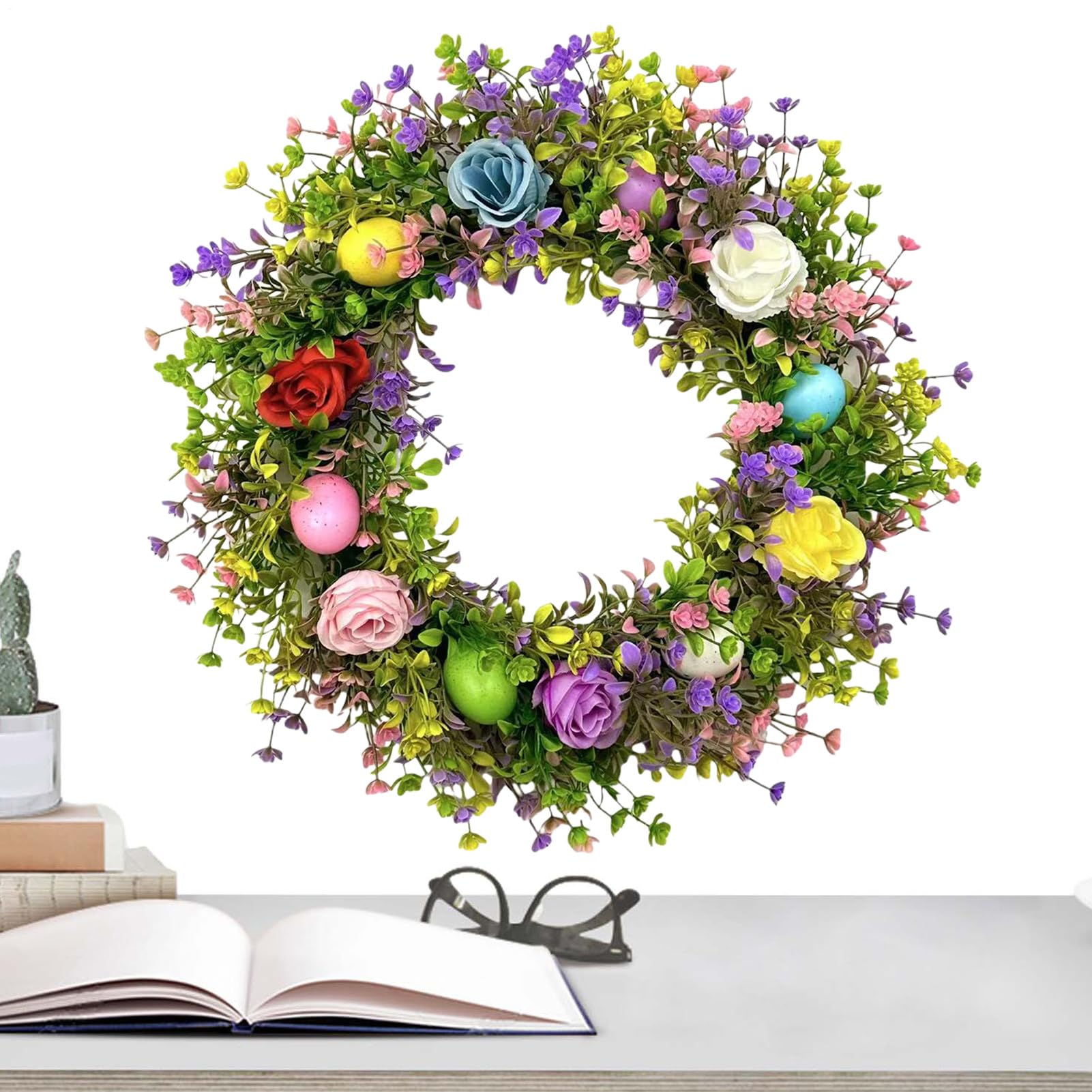 Couronne de Pâques pour porte colorée et réutilisable pour décoration festive