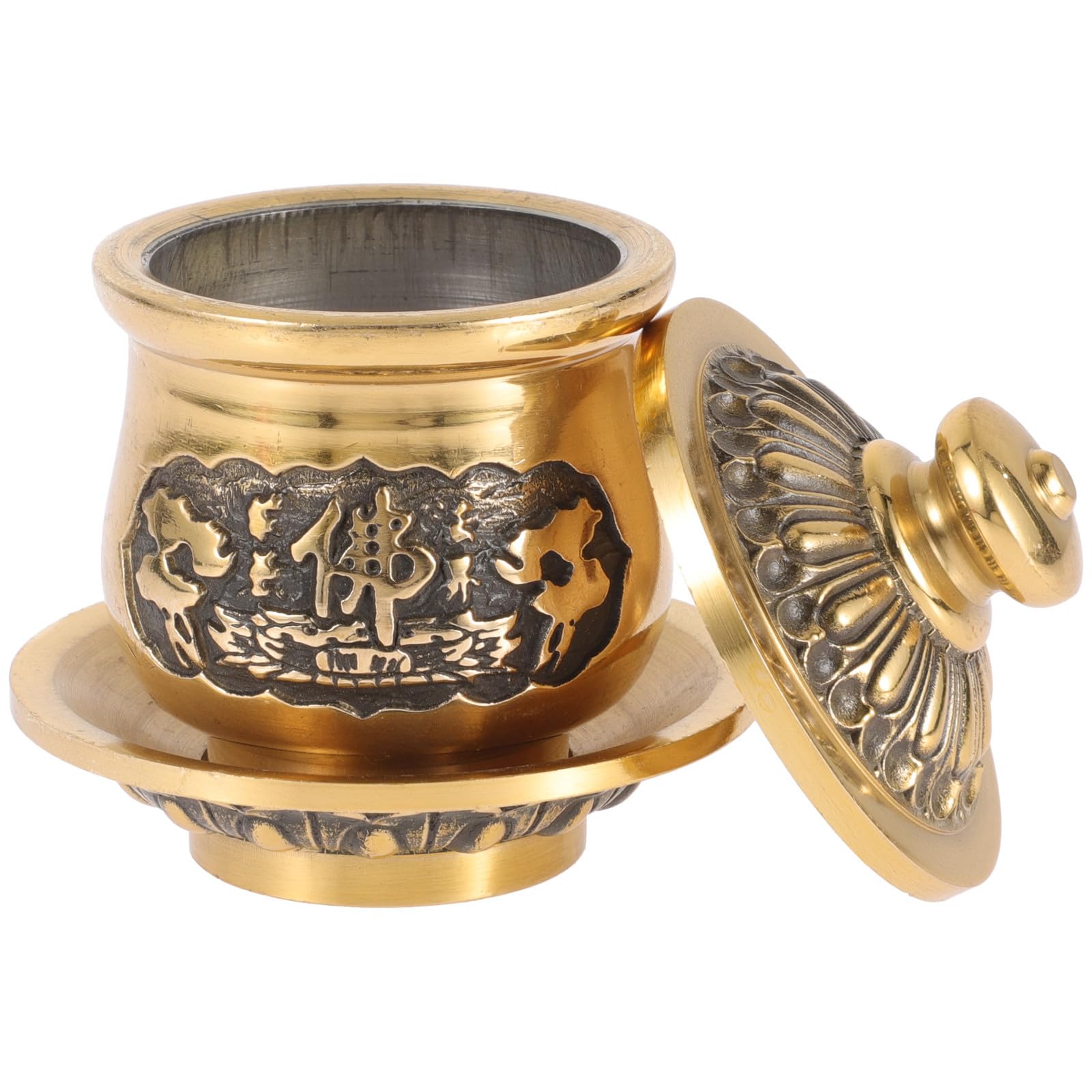 Tasse d'offrande bouddhiste en cuivre doré ciselé pour autel et temple
