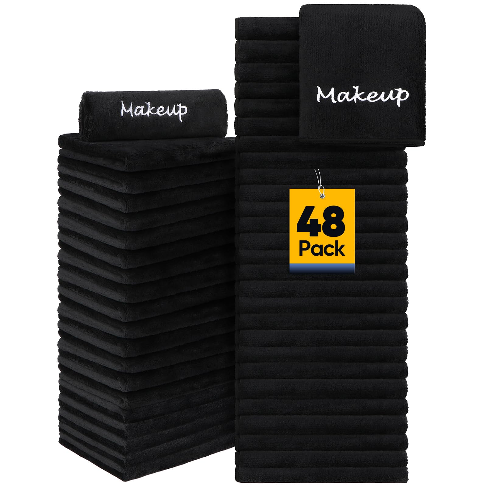 UNIMADE Paños desmaquillantes, paquete de 48 paños faciales negros, toallas faciales de microfibra de forro polar coral suave para cara, manos y baño (13 x 13 pulgadas)