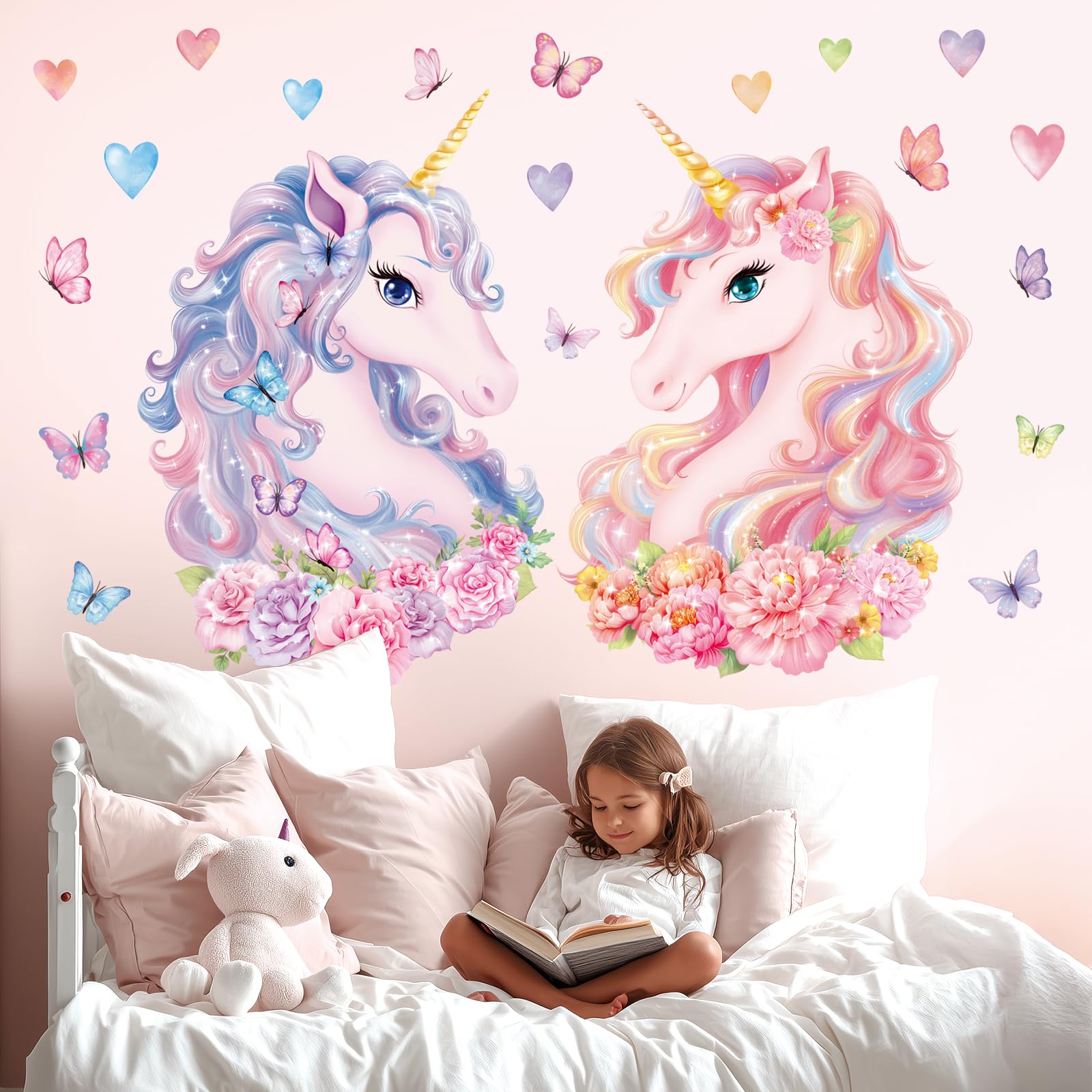 DECOWALL SG2-2412 Large Unicorn Wall Stickers Rainbow Kids Colorful Decals Removable for Girls Nursery Bedroom Living Room Art Home Decor Decoration