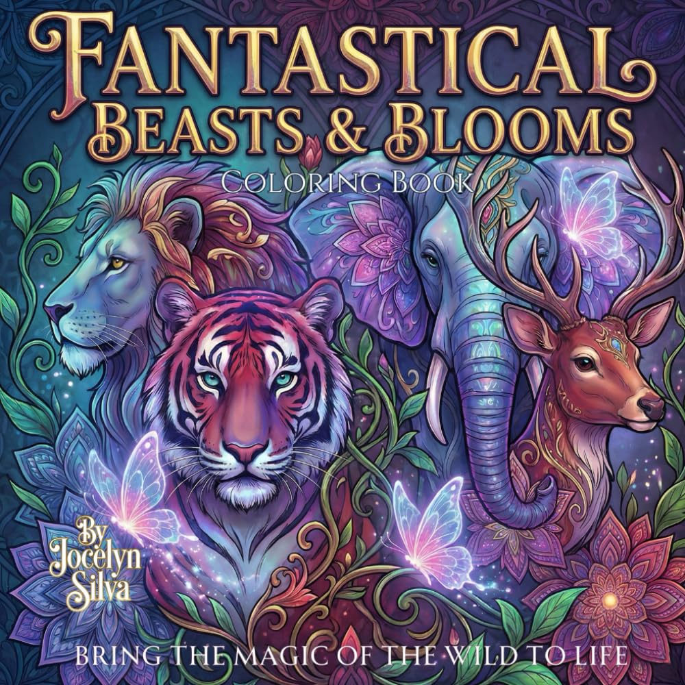 Fantastical Beasts & Blooms: Adult Coloring for Mind Clarity: 50+ Intricate Animal and Floral Designs for Stress Relief, Relaxation, and Deep Focus
