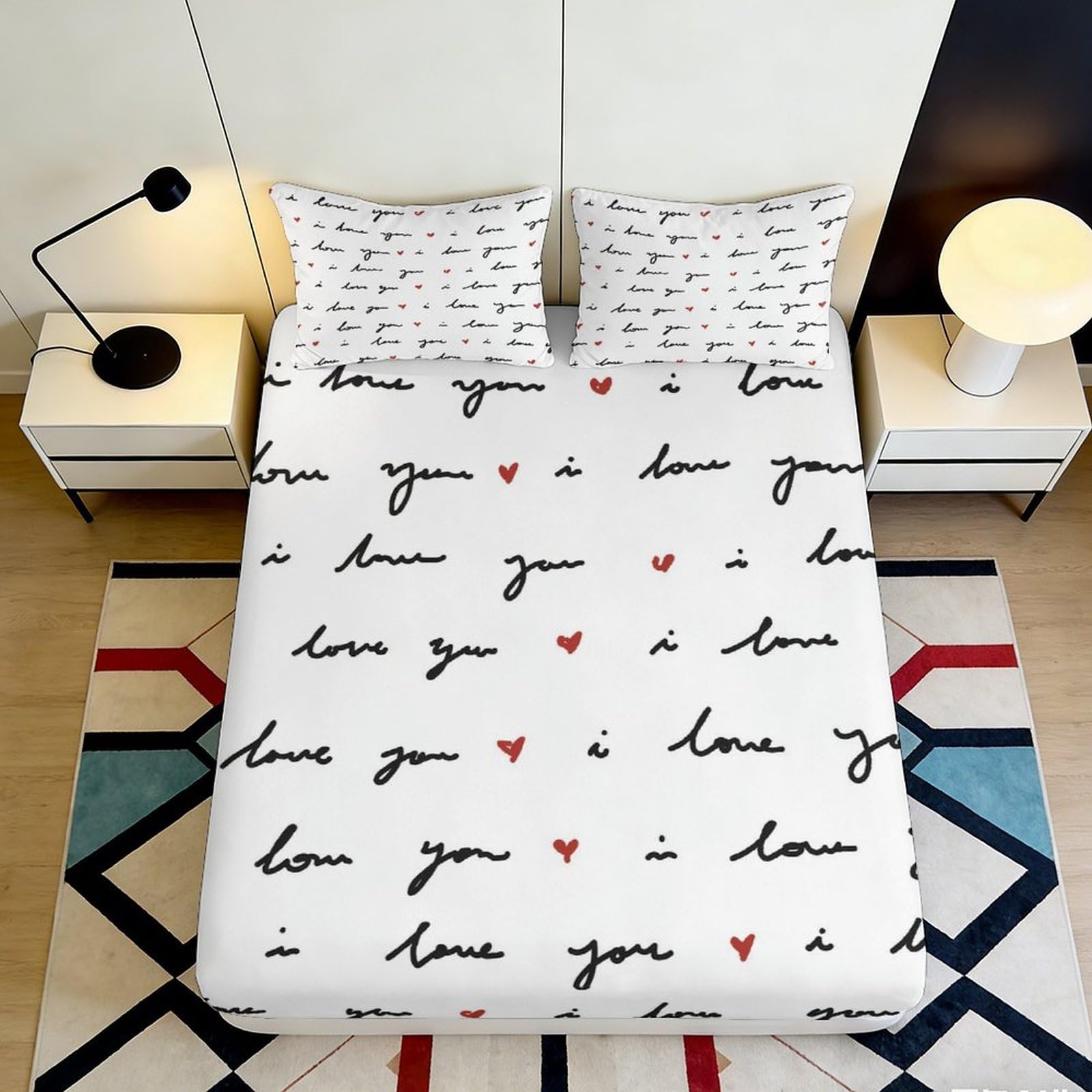 Jqzkxnhpbr Style-4 3D Printed Love Letter Fitted Sheet Microfiber Soft Breathable Heart Pattern Mattress Cover For Bedroom Dorm Decor 90X200x25cm