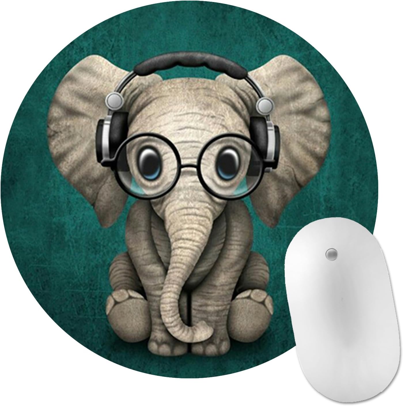 Mouse Pad Round Elephant Design Non-Skid Rubber Base&Smooth Surface 7.80x0.08 In(Elephant)