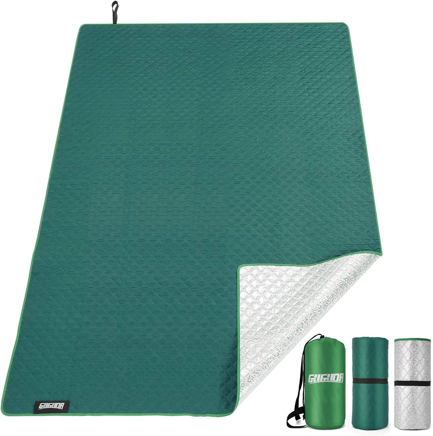 Guguda Picnic Blanket, Machine Washable Large Beach Blanket Sandproof for 4-7 Adults Multifunctional Dual Layers Picnic Mat for Camping, Travel, Hiking, Portable for The Family, Friends, Kids(Green)