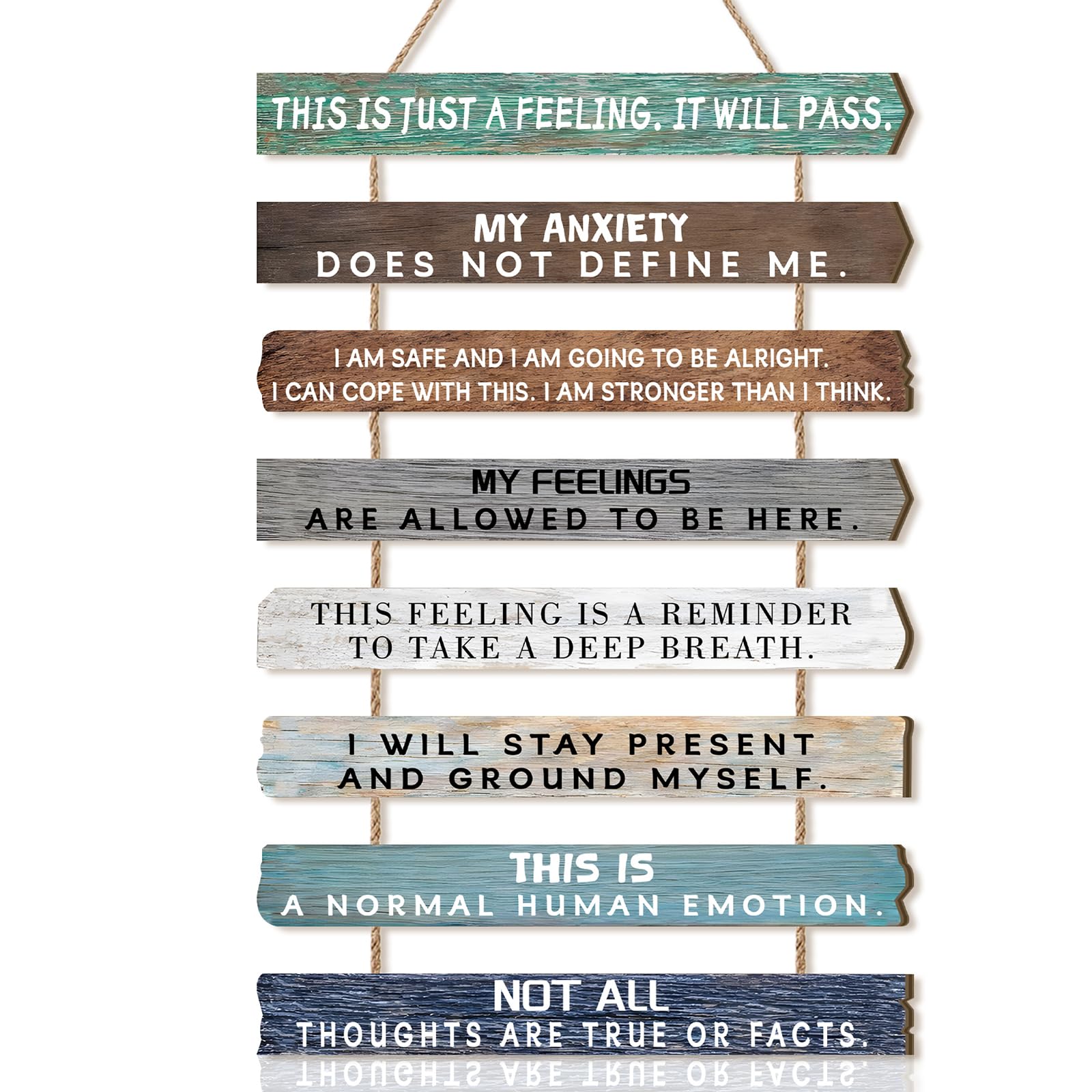 HPNIUB Anxiety Affirmation Wooden Hanging Sign Positive Mental Health Wall Decor Mindfulness Calming Quotes Plaque Bedroom Office Therapy Room Rustic Farmhouse Wall Art Inspirational Wall Art