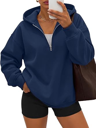 ANRABESS Womens Oversized Long Sleeve Quarter Zip Pullover Hoodies