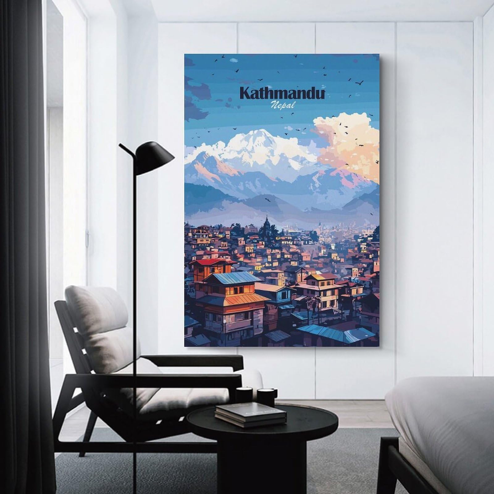 Junmoney Kathmandu Skyline Canvas Art Print, 24x36inch(60x90cm), for Living Room, Bedroom, Office Or Hallway, Decorative Artwork with Broad Appeal