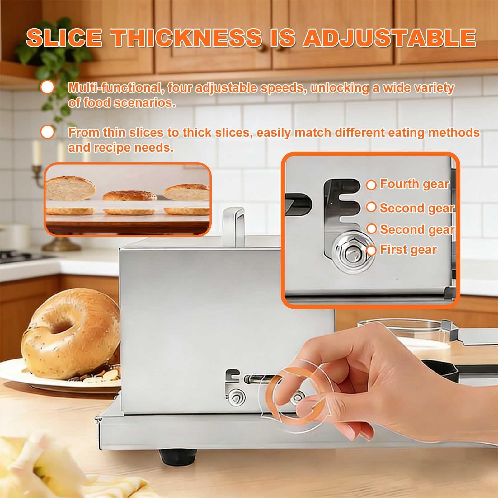 Cortador manual de bagel, cortador comercial de pan y pan de hamburguesa, calibre de alimentación máxima de 4.7 x 5.9 pulgadas, 4 ajustes de grosor para bollos y pasteles
