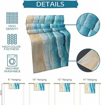Table Runner 70'' Length - Summer Beach Blue Gradient Wave Linen Table Runners Dining Table Decoratio Seaside Water Ripple Dresser Scarf Washable Tablerunners for Kitchen/Party