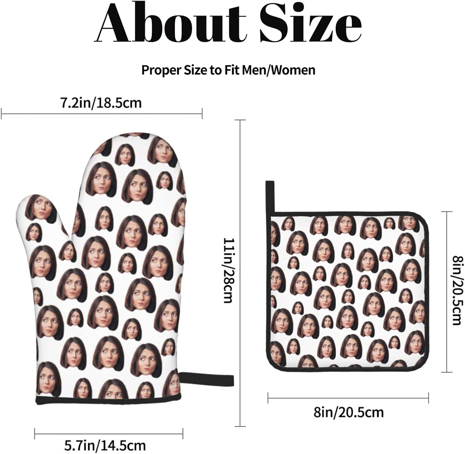 Custom Oven Mitts and Pot Holders Personalized with Your Face, Baking Gifts for Women for Kitchen Cooking, BBQ, Grillin-Style2, 2 Oven Mitts+ 2 Pot Holders