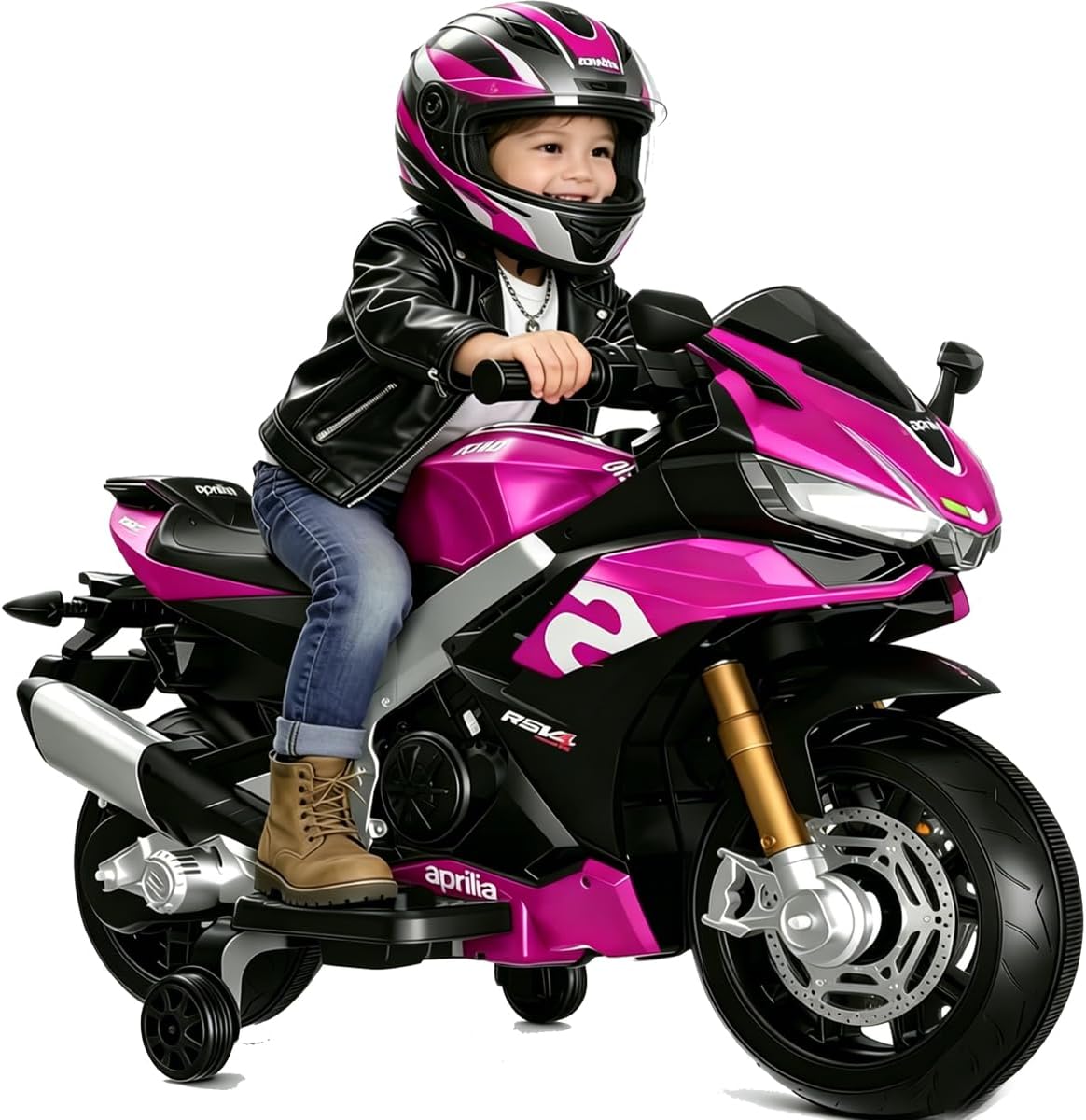12V Kids Motorcycle, Electric Motorcycle for Kids with Long Battery Life, Ride On Motorcycle Toys for Boys Girls with Bluetooth,Training Wheels,LED Light,EVA Wheels,Large Seat-Pink