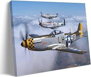 P-51 Mustang Fighter WWII Propeller Aircraft Poster Vintage Airplane Canvas Print Artwork US Navy Aircraft Art Wall Decor Office Large Aviation Aircraft Wall Decor Cool Boy Cave Gift Wall Art Paintin