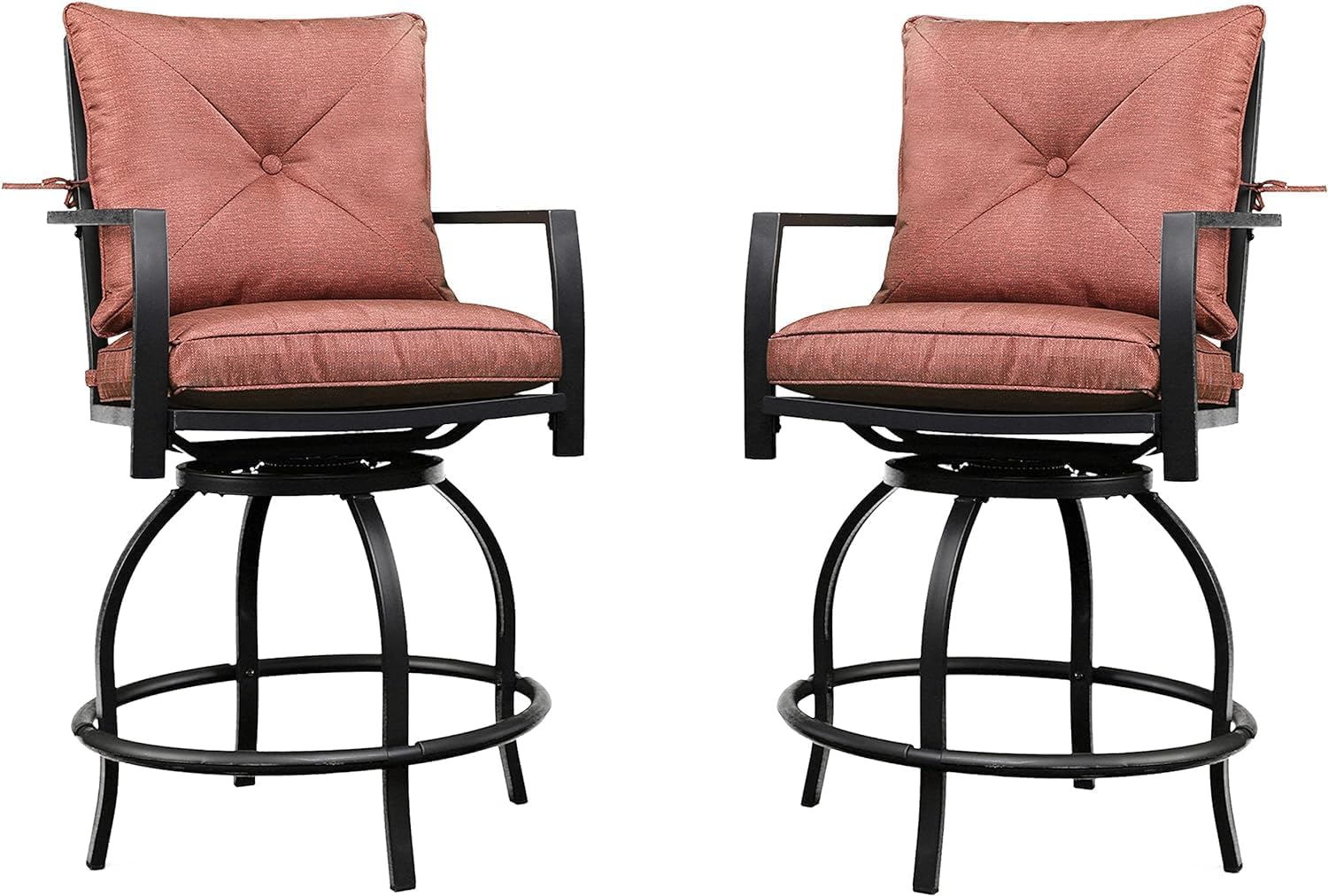LOKATSE Home 2 PCS Outdoor Patio Bar Height Swivel Chairs with Seat and Back Cushions, for Backyard, Garden, Bistro, Deck, Poolside