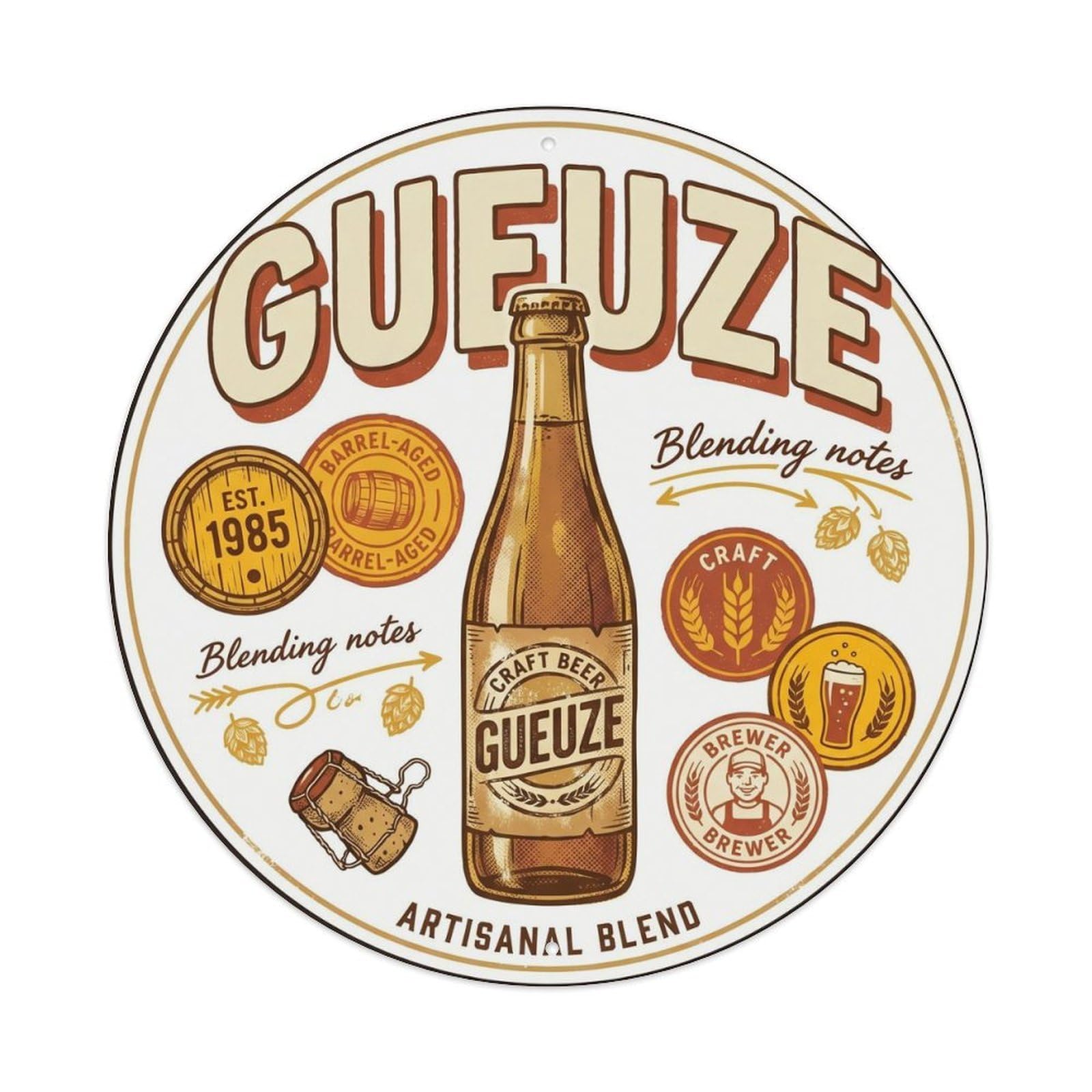 Heritage Gueuze Sour Beer Cellar Brew Belgian Barrel Metal Tin Sign