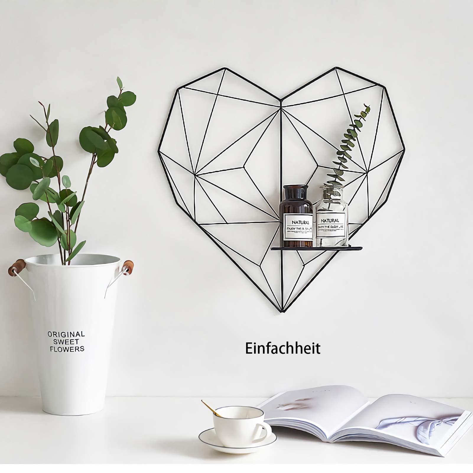 Wandgitter Herz Wandgitter Fotowand Memoboard - Schwarz 50X50cm, Aktualisierte Version, Mit Faltbarer Plattform, Aesthetic Room Decor, Kann Auch als Verwendet Werden Memoboard