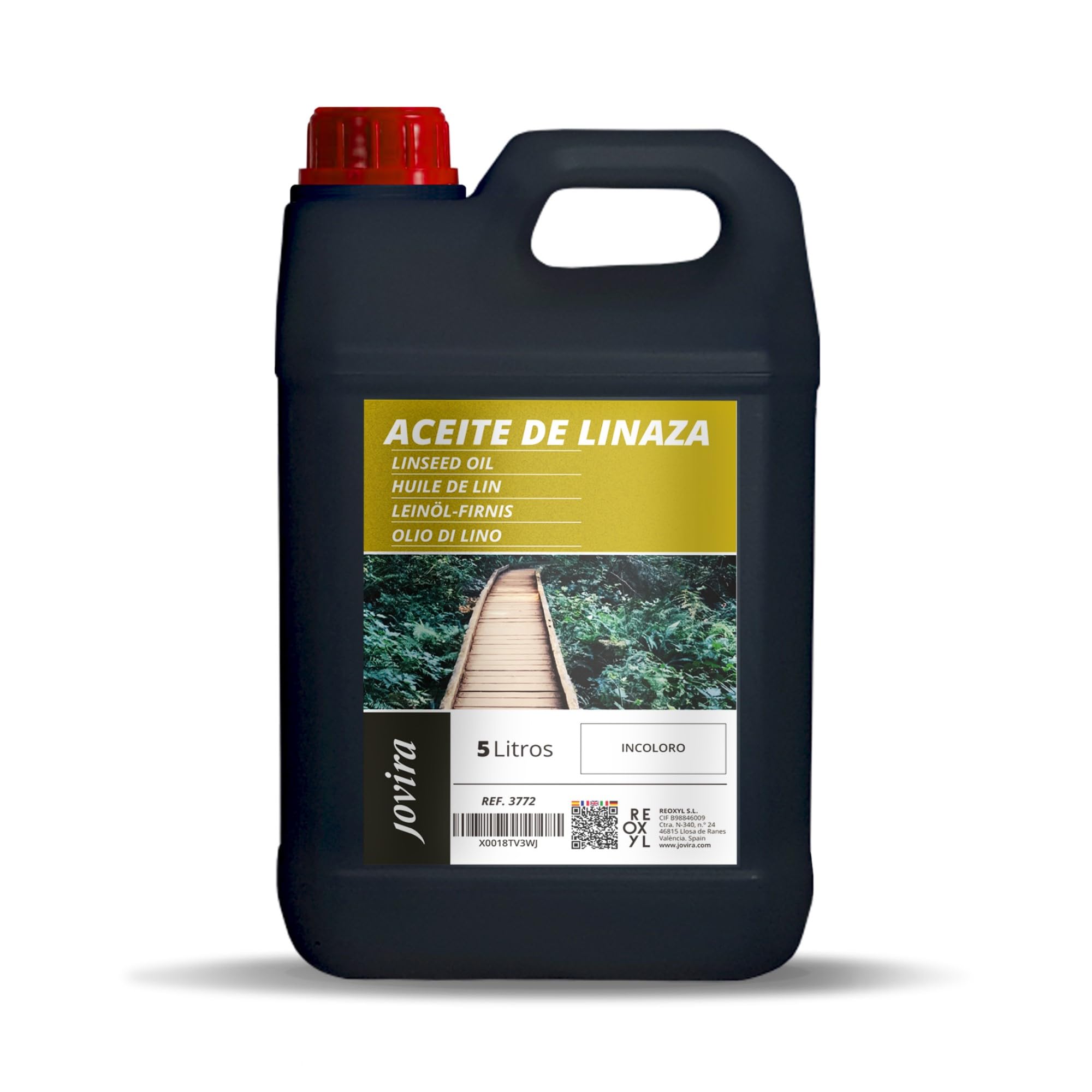 JOVIRA PINTURAS 5L - Aceite Linaza. Barniz Natural (100% Puro) Nutrición, protección y cuidado de la madera. (5 Litros) F-8A