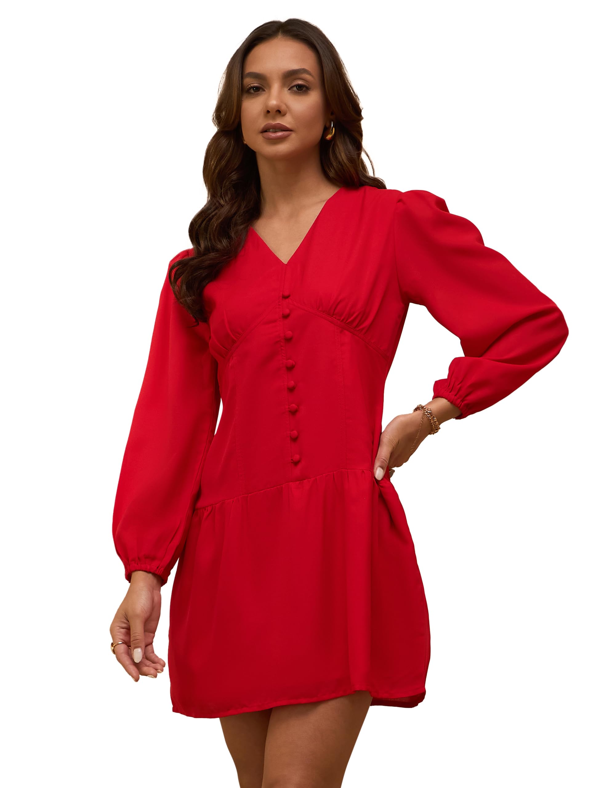 Rare Women's Polyester A-Line Mini Casual Dress (Ep8131A_Red_Xl)