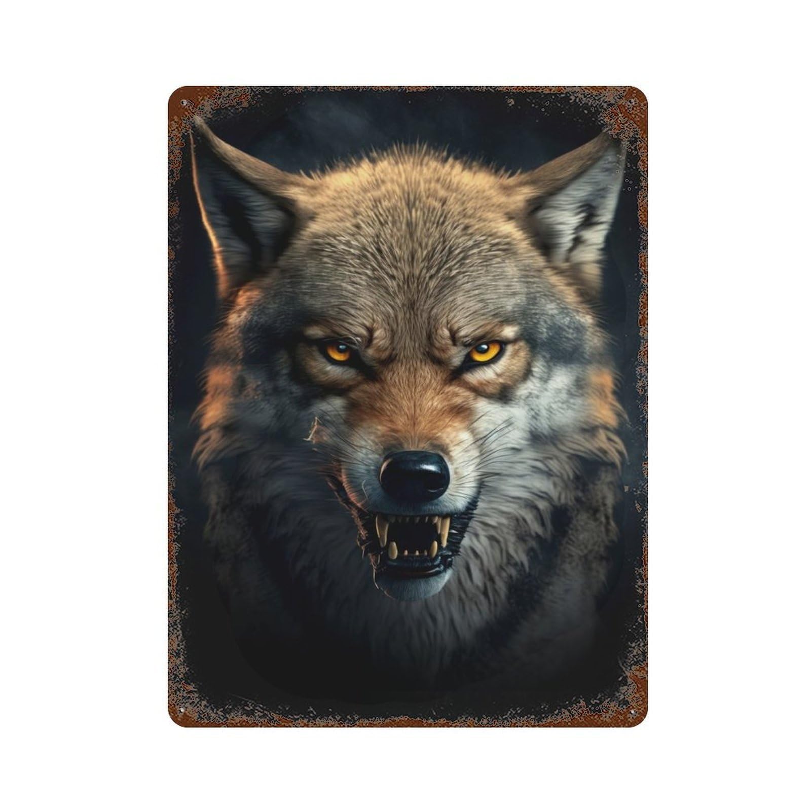 Distressed Metal Wall Sign with Wolf Generative AI Design 15.7"x11.8", for Living Room, Hallway And Home Decor, Vintage Wall Decor