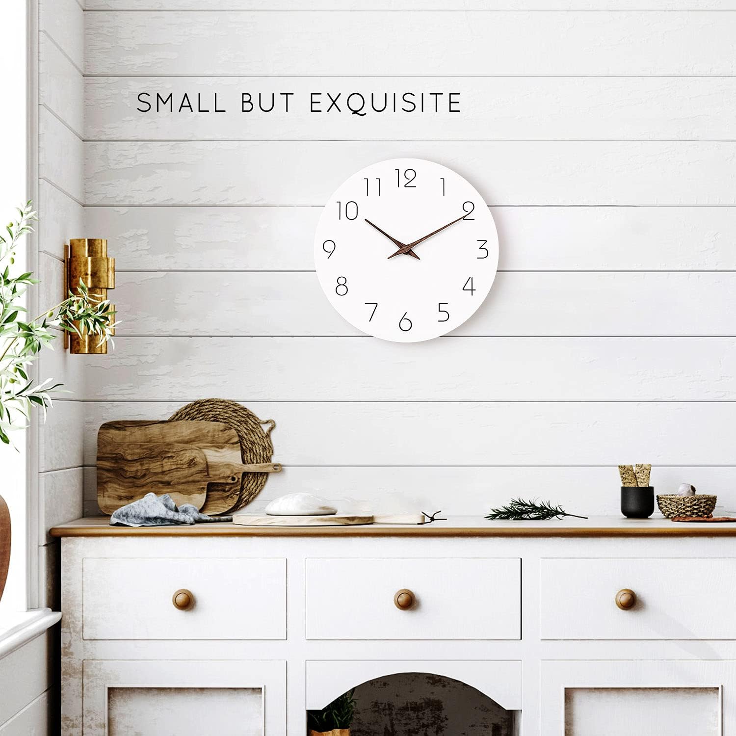 Wall Clock - Silent Non-Ticking 10 Inch Wall Clocks Battery Operated - Modern Style Wooden Clock Decorative for Kitchen,Home,Bedrooms,Office(White) : Home & Kitchen