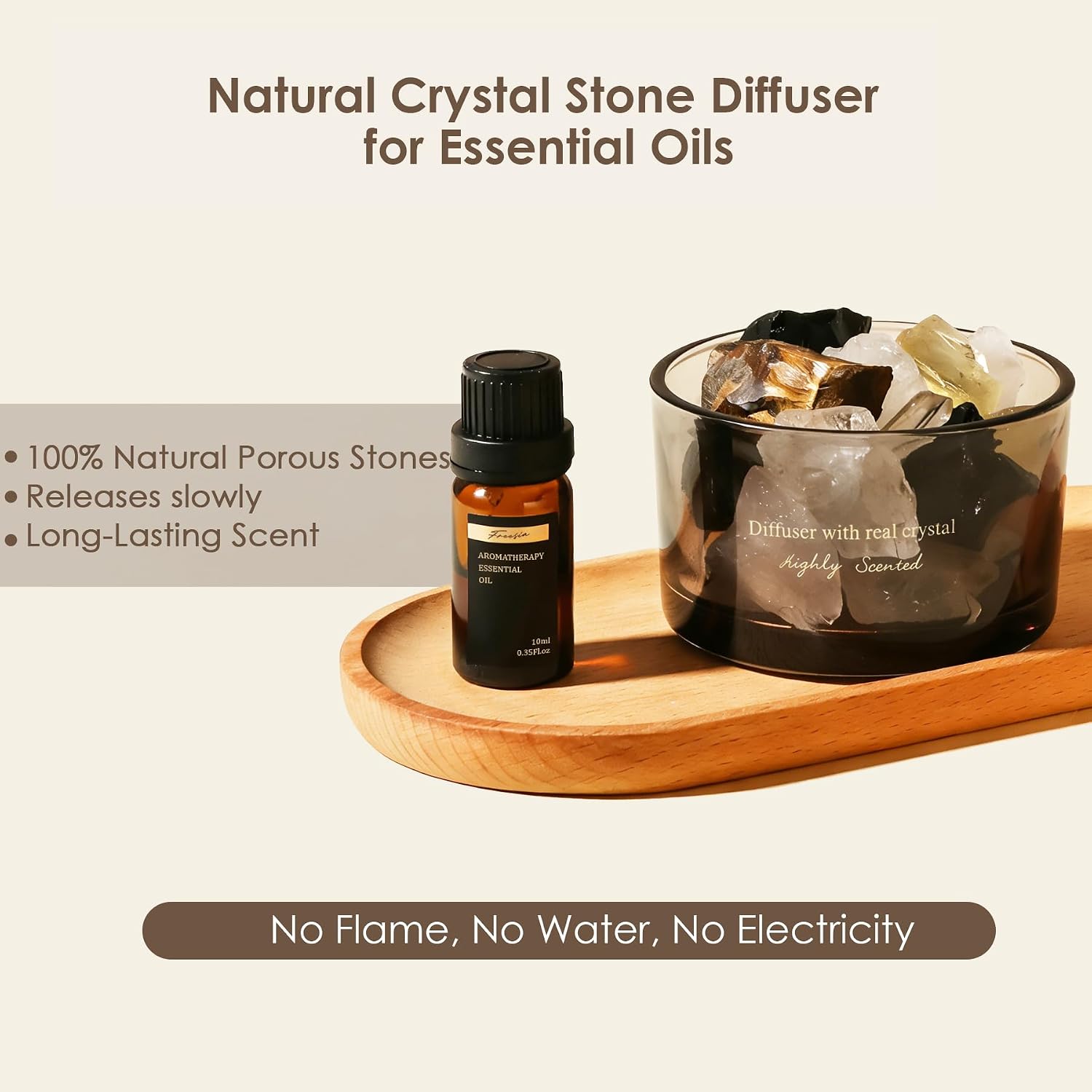 Crystal Stone Aroma Diffuser with Essential Oils for Home, Bathroom, Office, Home Decor & Fragrance 2 in 1, Chic Aromatherapy Gift Set (Freesia Scent)