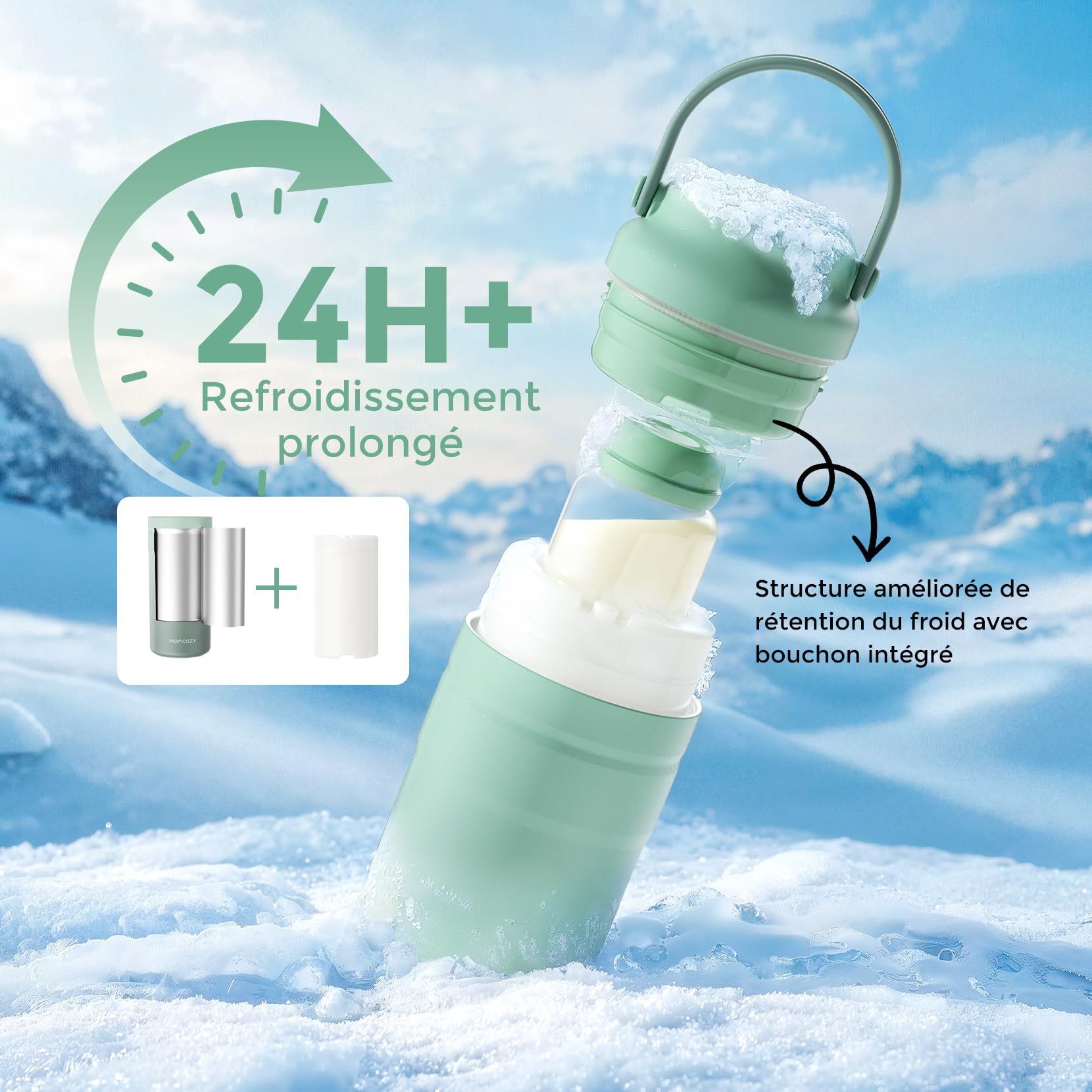 Momcozy Tragbarer Muttermilchkühler für unterwegs, 24 Stunden eisfreie Kühlung, Behälter für Muttermilchflaschen, 355 ml auslaufsicherer kleiner Outdoor-Gefrierschrank, unverzichtbares Geschenk