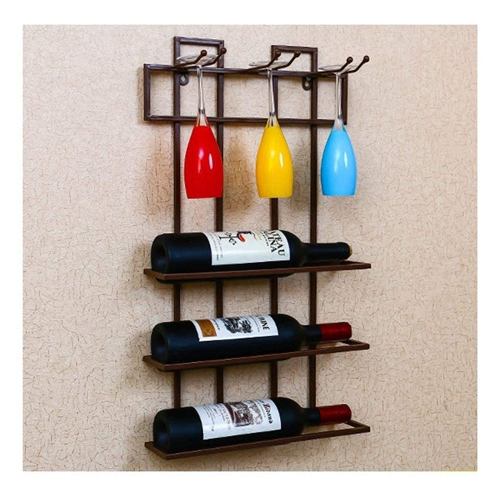 Casier à vin décoration suspendu marron avec support de gobelet et verre