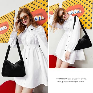 Fuzzy Tote Bag Y2K Fluffy Shoulder Bag Women Furry Purse Large Cute Plush Bag Ladies Faux Fur Bag for Autumn and Winter