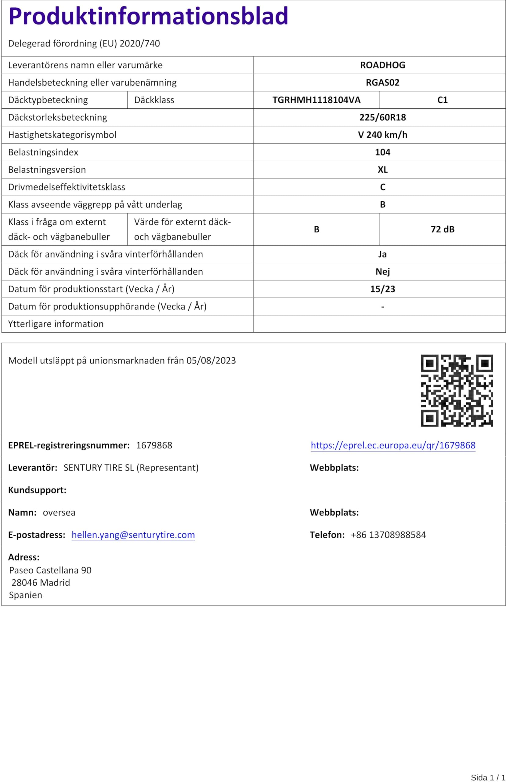ROADHOG 225/60 R18 104V Neumáticos Todas las estaciones XL Todoterreno