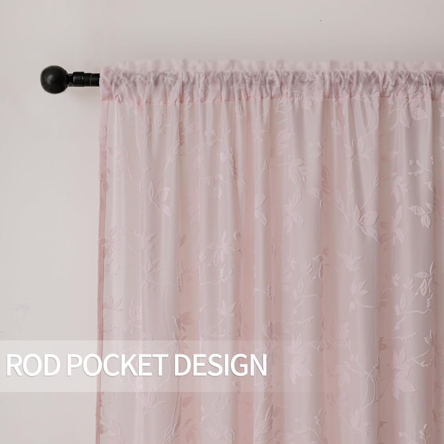 Pink Lace Sheer Curtains 84 Inches Long for Girls Room Bedroom, Victorian Jacquard Floral Decorative Window Curtain Drapes, Rod Pocket Light Filtering Privacy Semi Sheers, 54 X 84