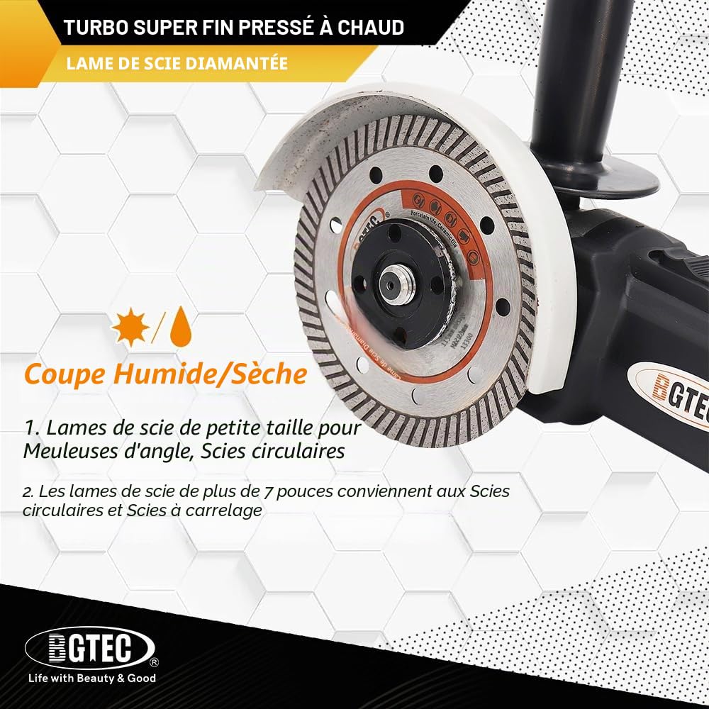 BGTEC Disque Diamant Turbo Super Mince - 230mm Lame de Scie Circulaire Diamètre de l'alésage 22,23 mm Pour découper la céramique/carrelage, le granite et les matériaux durs