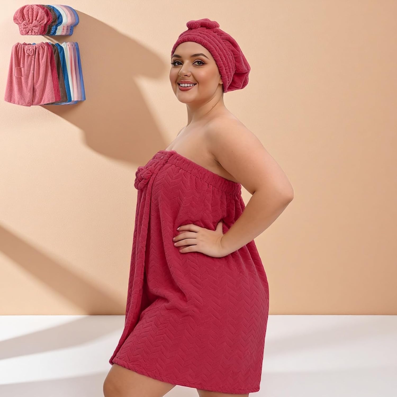 Plus-Size Adjustable Bath Skirt & Quick-Dry Cap Set, Quick-Dry Absorbent Bath Towel, Secure Non-Slip Closure