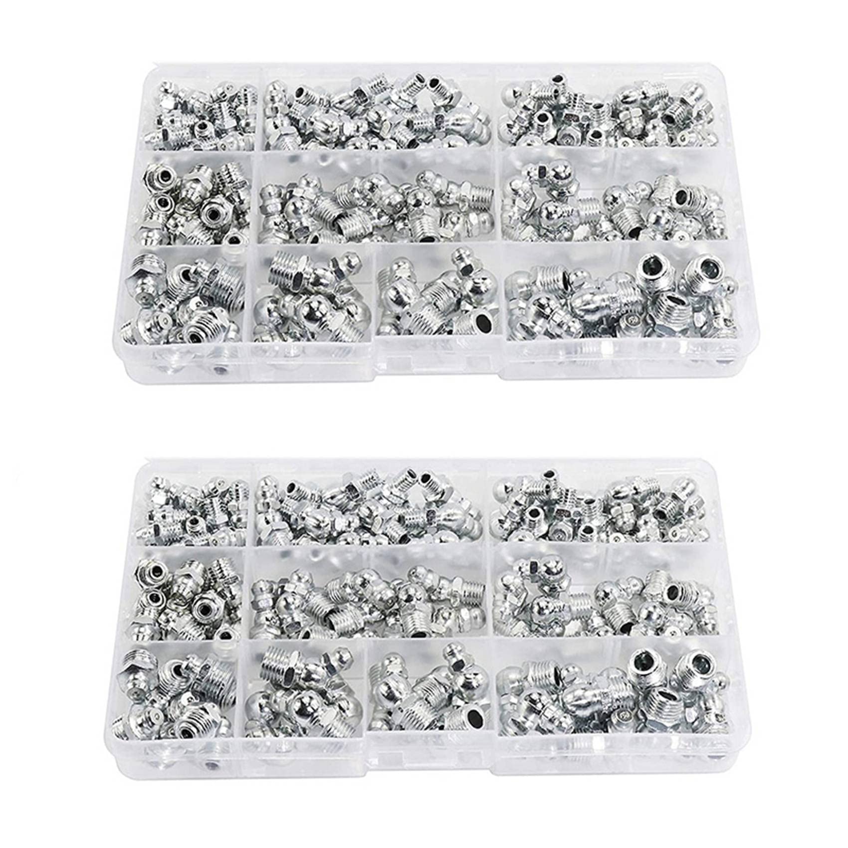 Jnchdghwa Silver 230Pcs Steel Zerk Grease Nipple Fittings Assortment Kit,Straight, 90-Degree, 45-Degree Angled(M6,M8,M10)