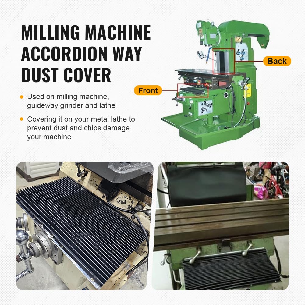 CNC Milling Machine Dust Cover, Rubber Mill Machine Dust Gurad, Flodabe 2pcs Front Back Accordion Way Flexible Covers for Bridgeport Metal Machines Black
